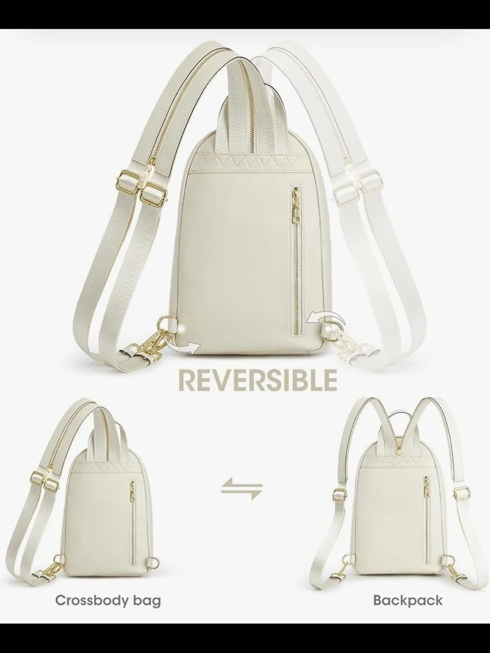 Cream Leather Crossbody Sling Bag - Women